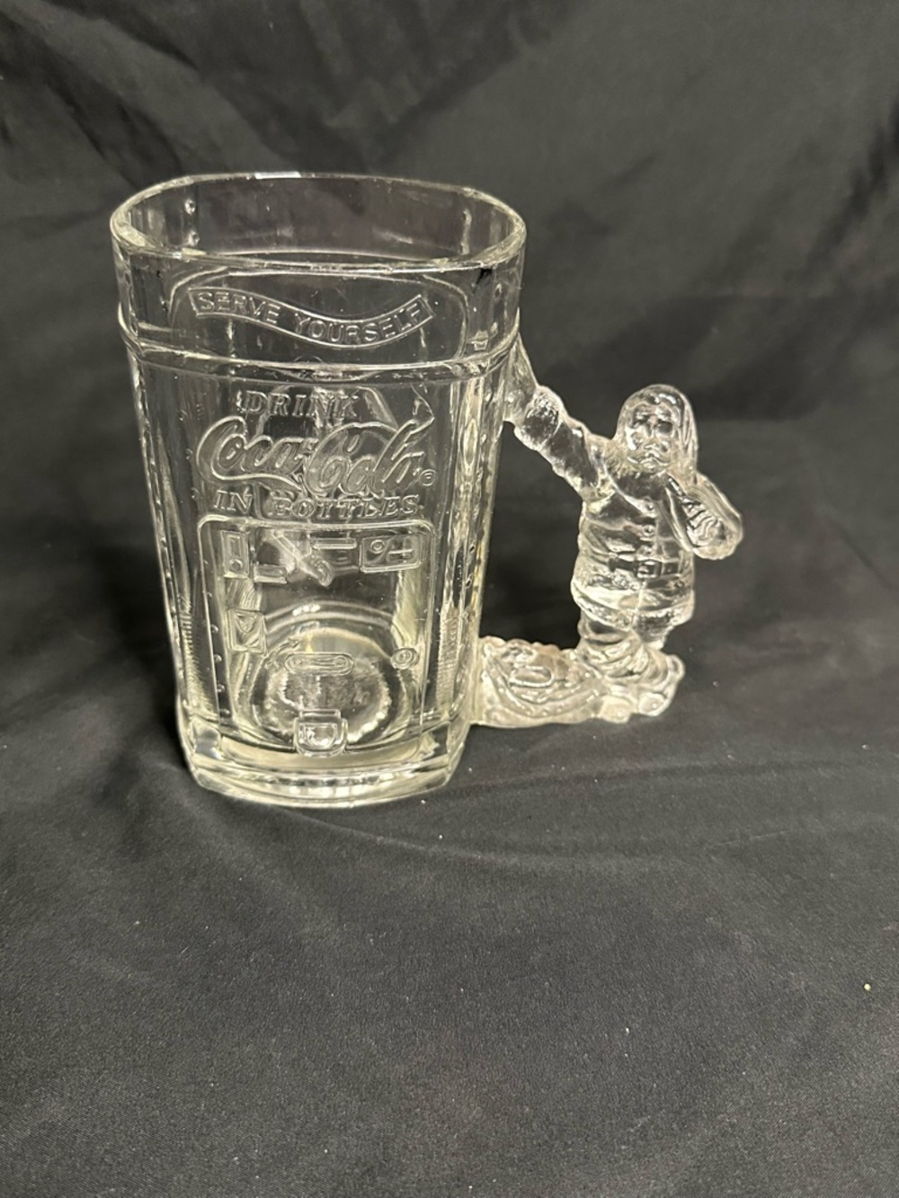 Coca-Cola Clear Glass Mug with Santa Figurine Handle